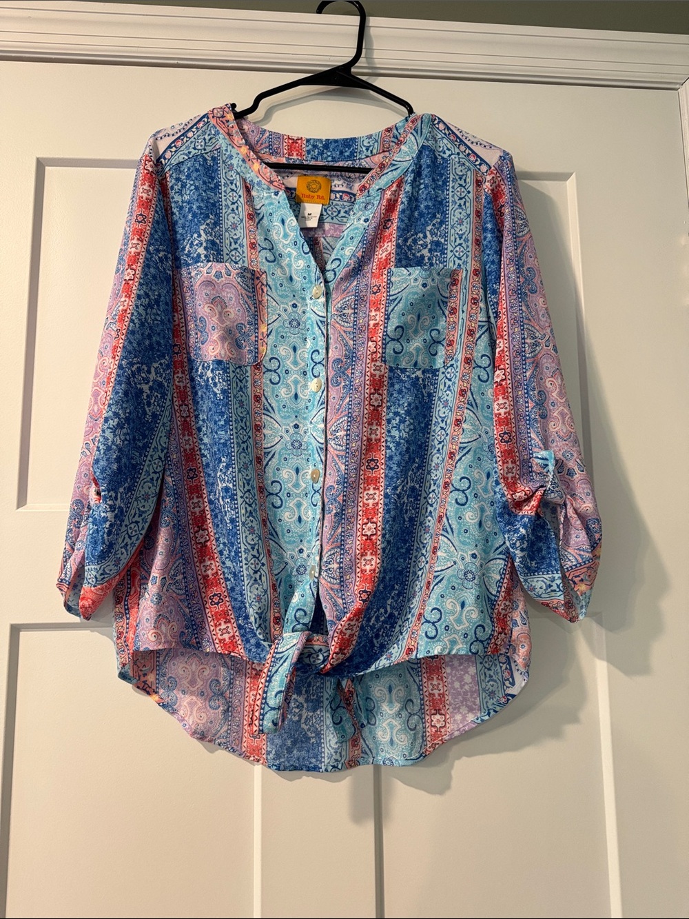 Ruby Rd. Blue Red Pink Paisley Button-Down Shirt